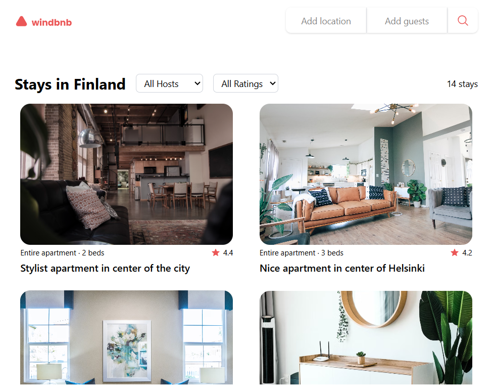 Aplicación para buscar y filtrar hospedajes disponibles.